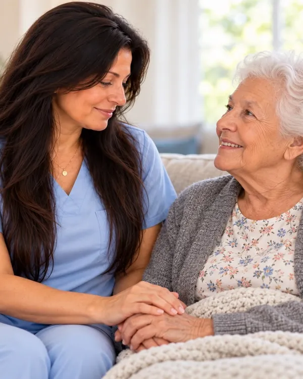 A caregiver and a client spending time together at home