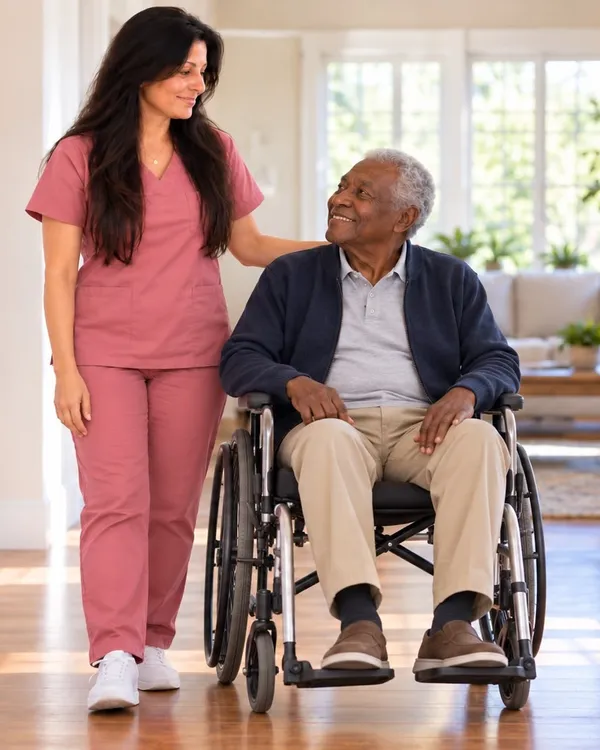 A caregiver and a client spending time together at home